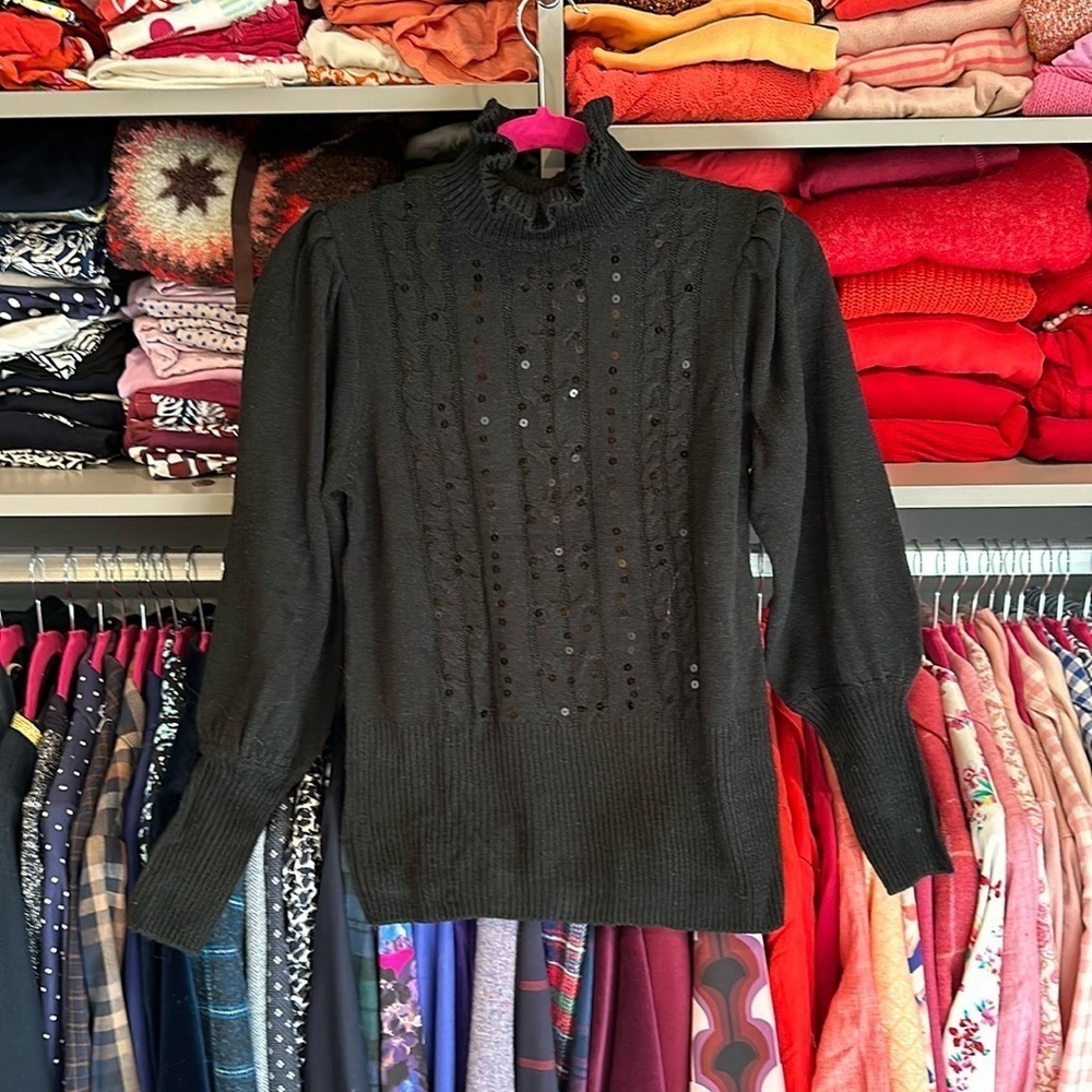 NY & Co black balloon sleeved cowl neck with sequins sweater size XS. NWT